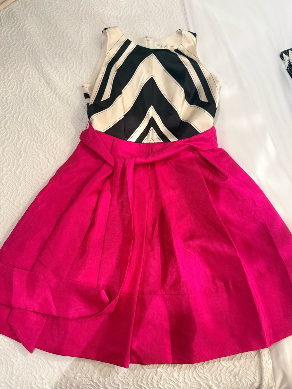 Eliza J Fuchsia Circle Skirt with Graphic Black & Cream Top